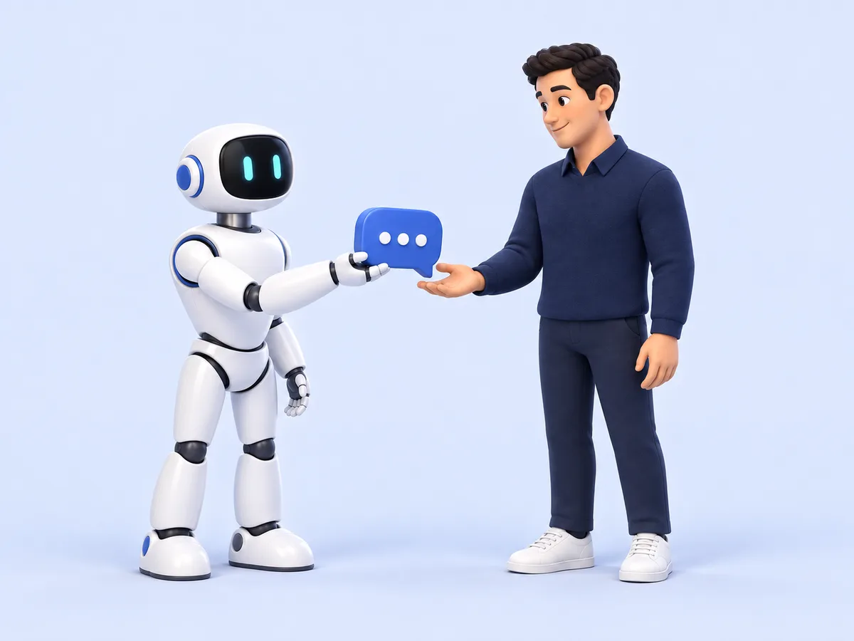 AI менеджердің әңгімені сату тобының қызметкеріне тапсыруын көрсететін иллюстрация.